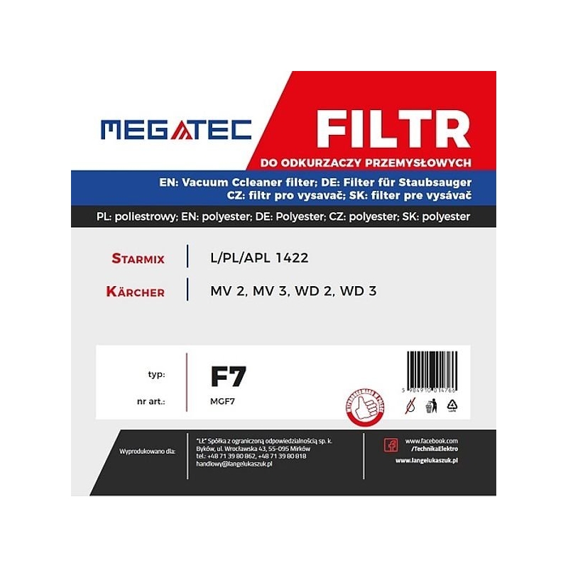 Filtr do odkurzacza Starmix i Karcher Megatec MGF7