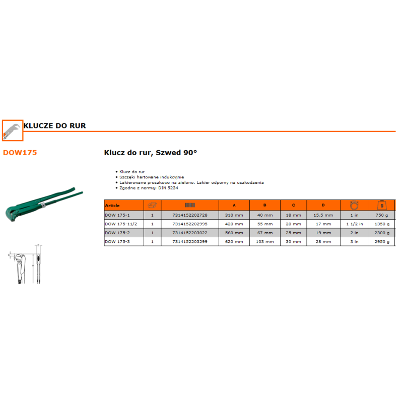 Klucz do rur Bahco DOW 175-2 2"